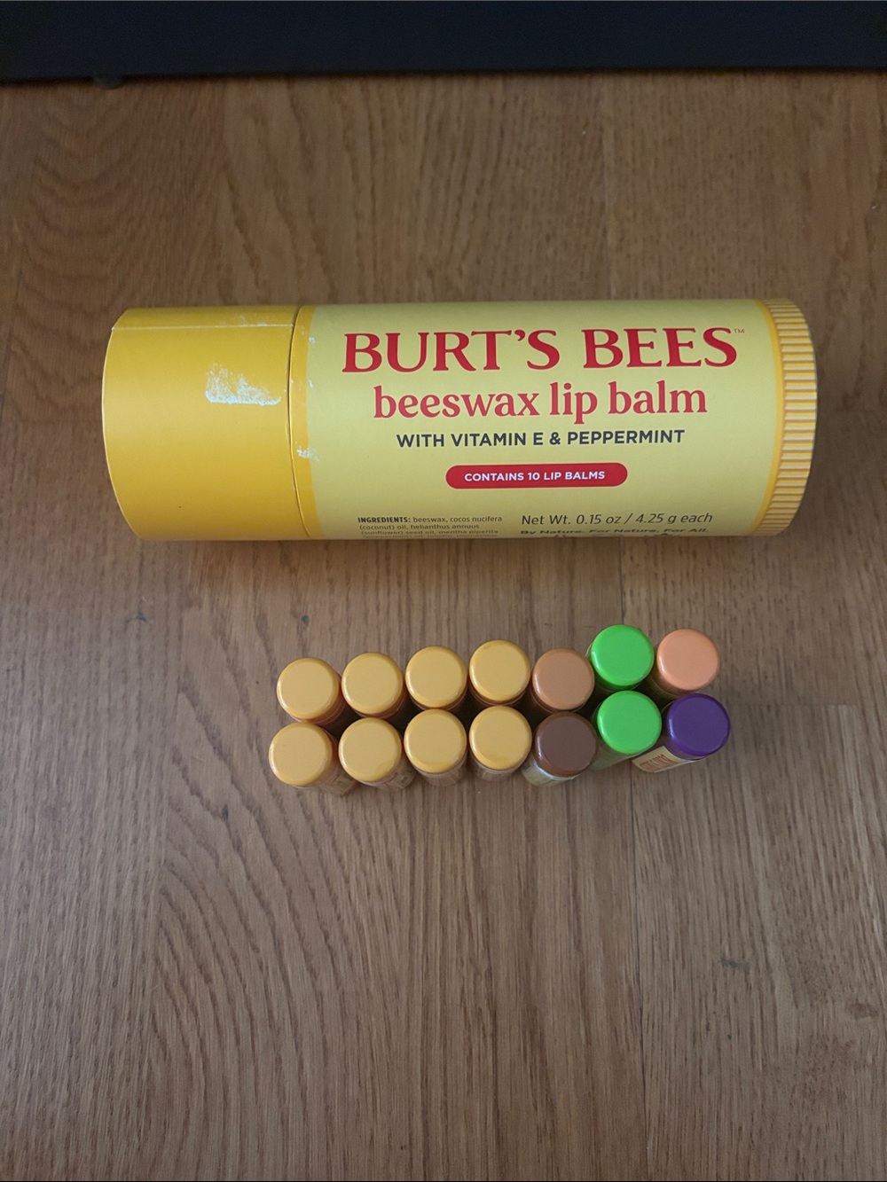 Burt's Bees Lip Balm Variety Pack with Yellow Tube and Colorful Caps